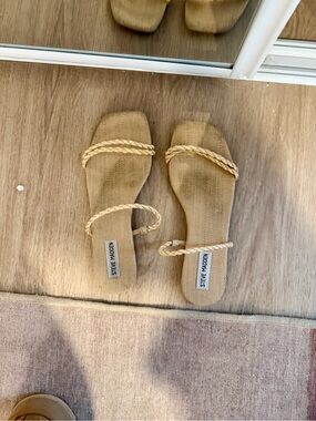 Steve Madden Braided Strap Slide Sandals in Beige